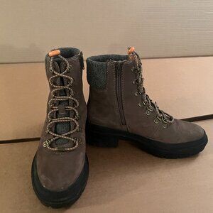 Brown suede like chunky heeled boots by Lucky Brand